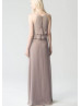 Spaghetti Straps Wisteria Chiffon Long Bridesmaid Dress